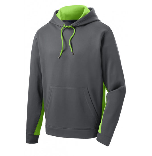 Sport-Tek Sport-Wick Fleece Colorblock Hooded Pullover Dark Gray/Lime